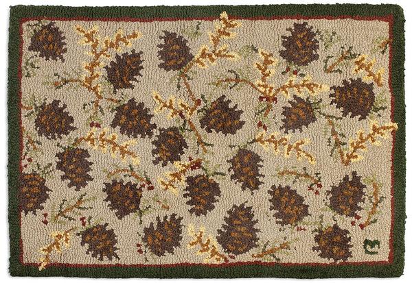 Plow & Hearth Northwoods Cones Hooked Wool Rug