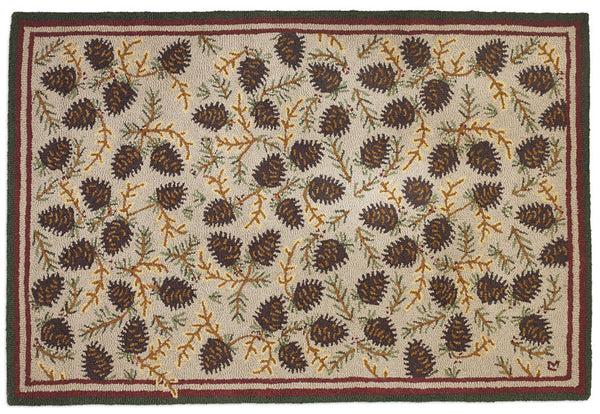 Plow & Hearth Northwoods Cones Hooked Wool Rug