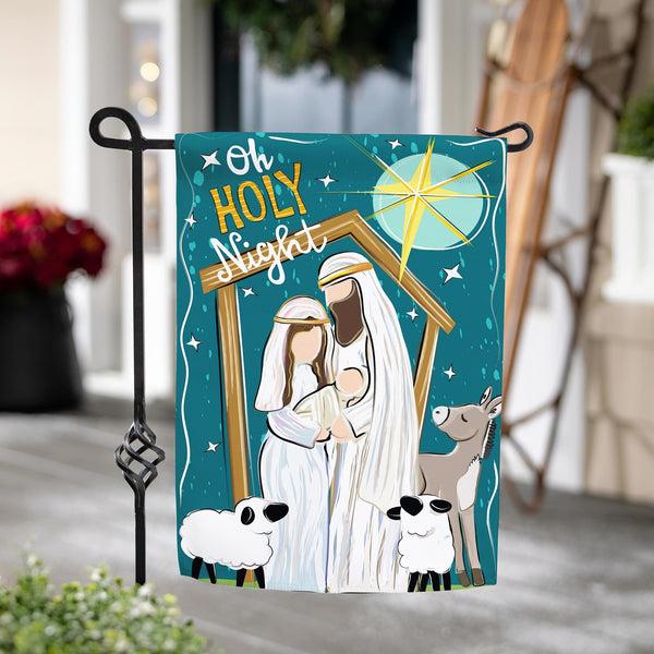 plow & hearth Oh Holy Night Burlap Garden Flag