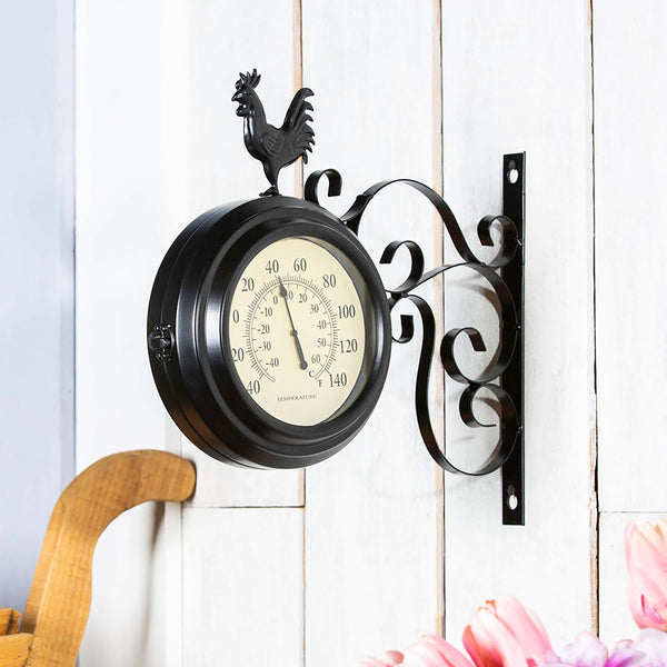 Plow & Hearth Outdoor Rooster Clock And Thermometer