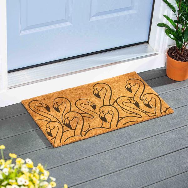 plow & hearth Palm Beach Flamingo Coir Mat 28"x16"