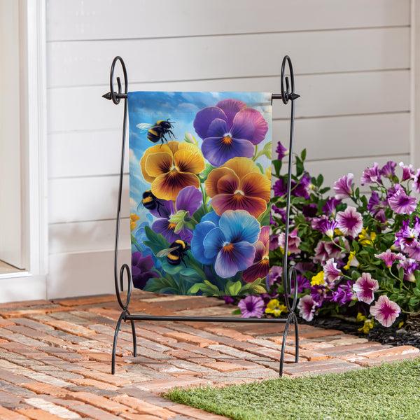 Plow & Hearth Pansies & Bees Suede Garden Flag