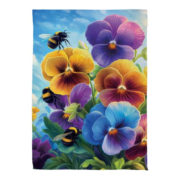 Plow & Hearth Pansies & Bees Suede Garden Flag
