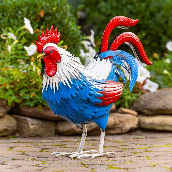 plow & hearth Patriotic Rooster Metal Garden Statue