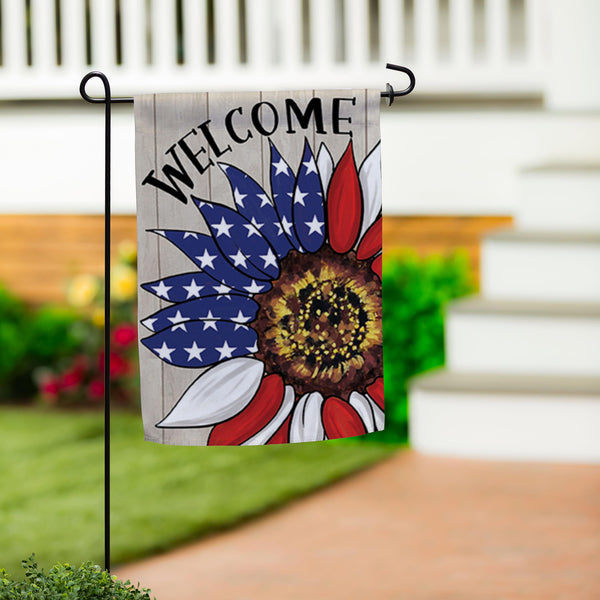 plow & hearth Patriotic Sunflower Burlap Garden Flag