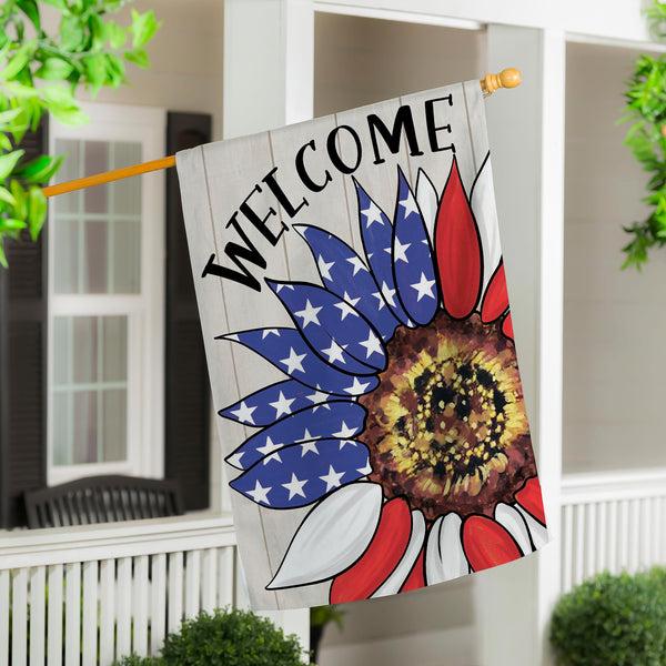 plow & hearth Patriotic Sunflower Burlap House Flag