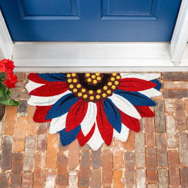 plow & hearth Patriotic Sunflower Shaped Coir Mat