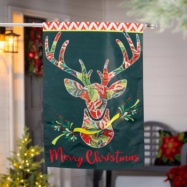 Plow & Hearth Patterned Reindeer Applique House Flag