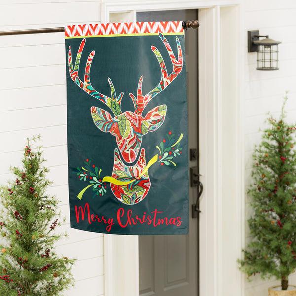 Plow & Hearth Patterned Reindeer Applique House Flag
