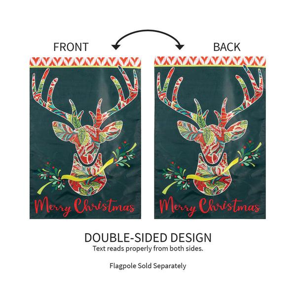 Plow & Hearth Patterned Reindeer Applique House Flag
