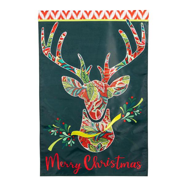 plow & hearth Patterned Reindeer Applique House Flag