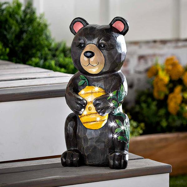 plow & hearth Petal & Plow Garden Statue LED Bear 18"H