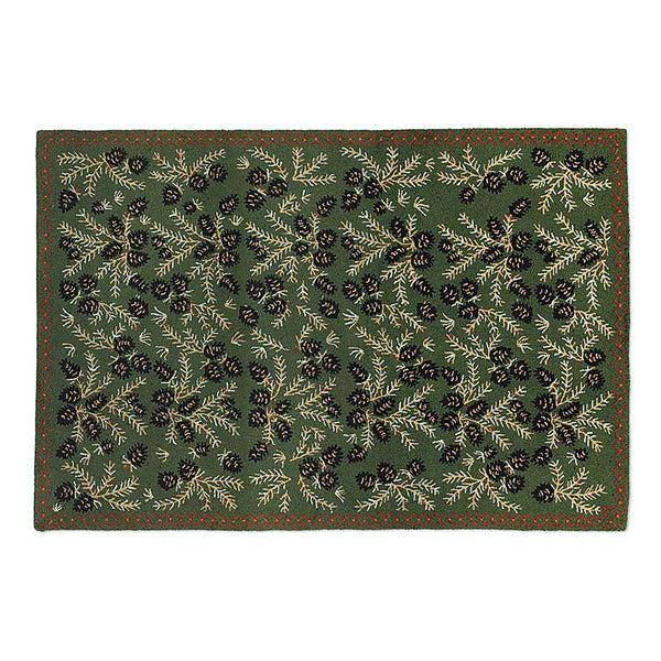 Plow & Hearth Pine Cone Hand-Hooked Wool Rug 2' X 4'