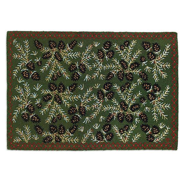 Plow & Hearth Pine Cone Hand-Hooked Wool Rug 2' X 4'