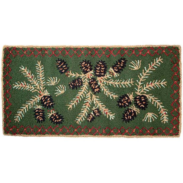 Plow & Hearth Pine Cone Hand-Hooked Wool Rug 2' X 4'