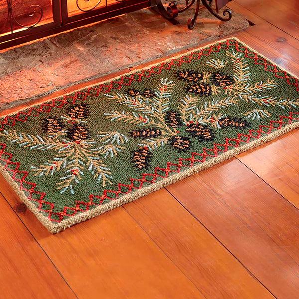 plow & hearth Pine Cone Hand-Hooked Wool Rug 2' x 4'