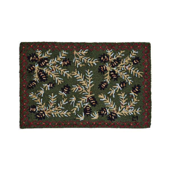 plow & hearth Pine Cone Hand-Hooked Wool Rug 24" x 36"