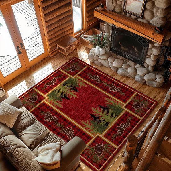 Plow & Hearth Pine Cone Valley Plaid Rug 4' X 5'