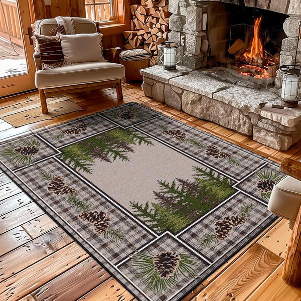 plow & hearth Pine Cone Valley Plaid Rug 7'8" x 10'9"