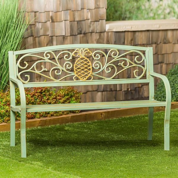 Plow & Hearth Pineapple Metal Garden Bench - Verdigris