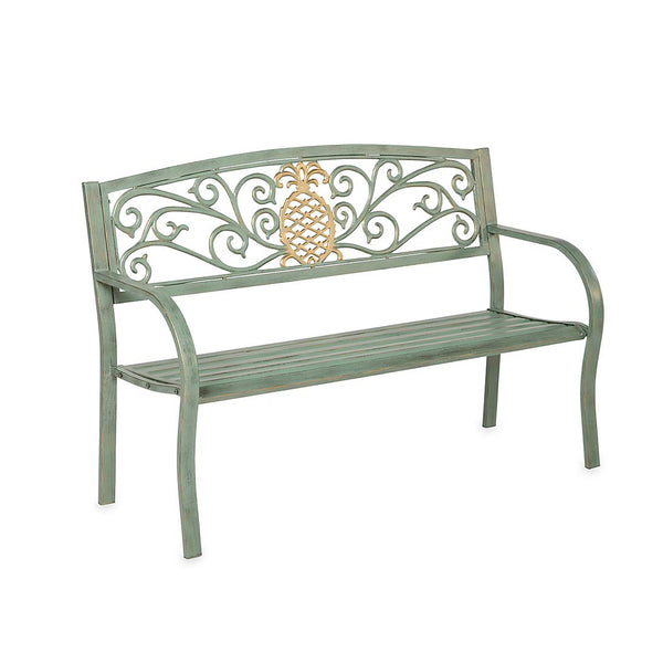 Plow & Hearth Pineapple Metal Garden Bench - Verdigris