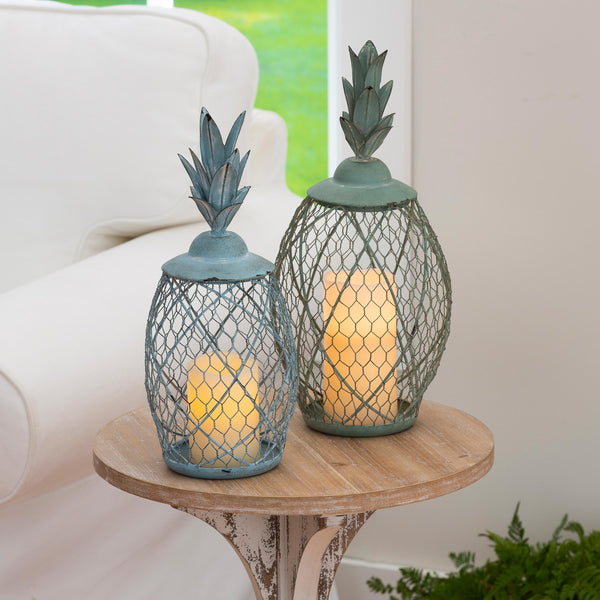 plow & hearth Pineapple Metal Lantern Set of 2