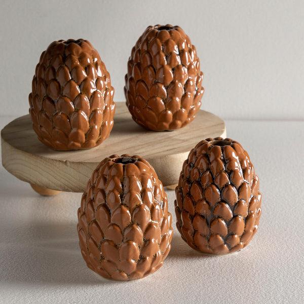 Plow & Hearth Pinecone Candle Holder Set Of 4