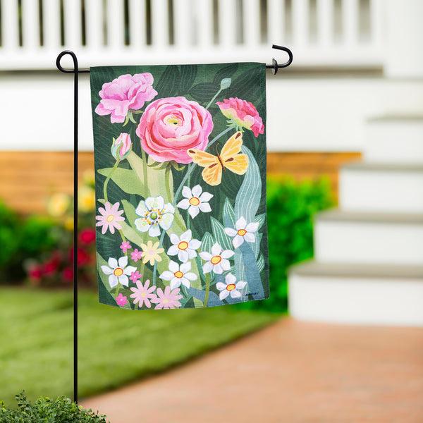 plow & hearth Ranunculus Romance Burlap Garden Flag