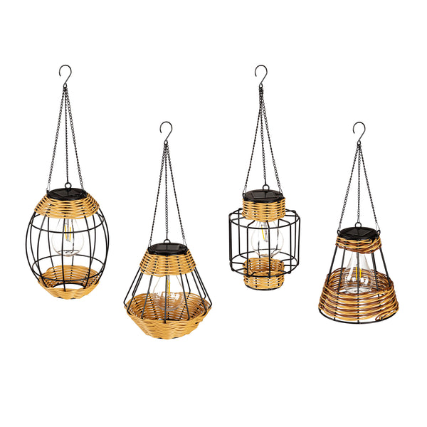 Plow & Hearth Rattan Hanging Solar Lanterns Set Of 4