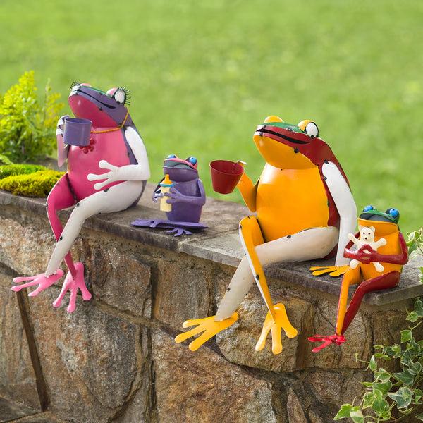 Plow & Hearth Recycled Metal Coffee Frog Garden Art