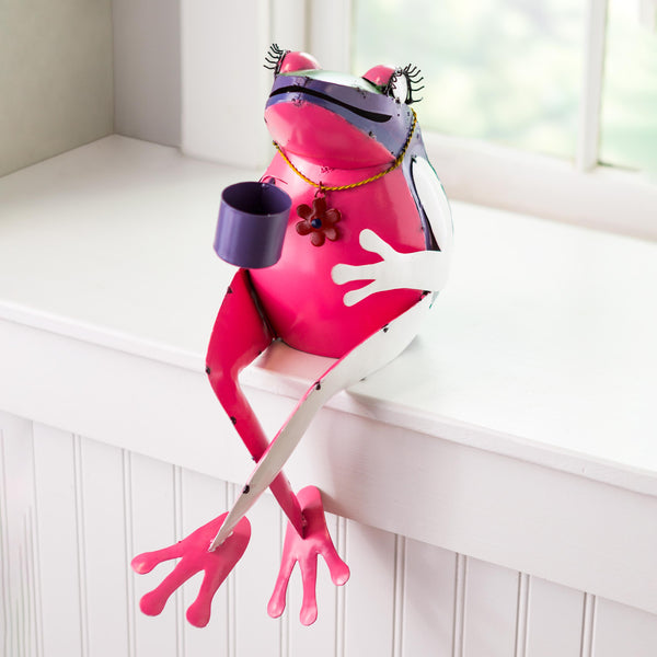 Plow & Hearth Recycled Metal Tea Frog Garden Art