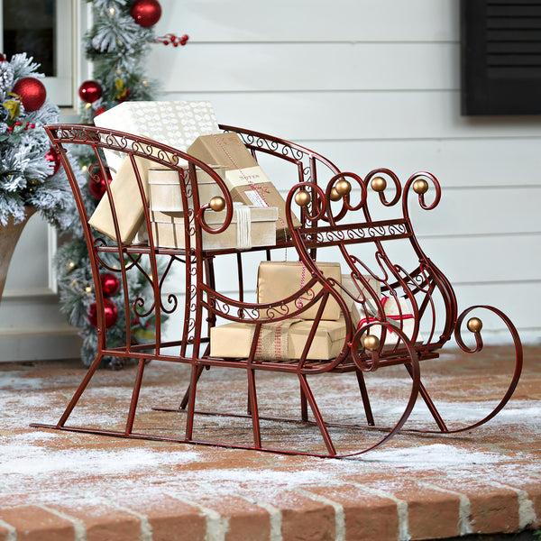 plow & hearth Red Metal Holiday Sleigh