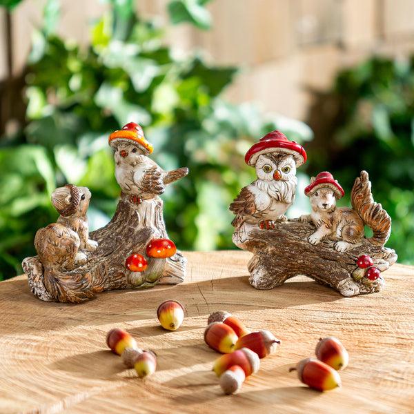 plow & hearth Resin Mushroom Animals Statue 5"H