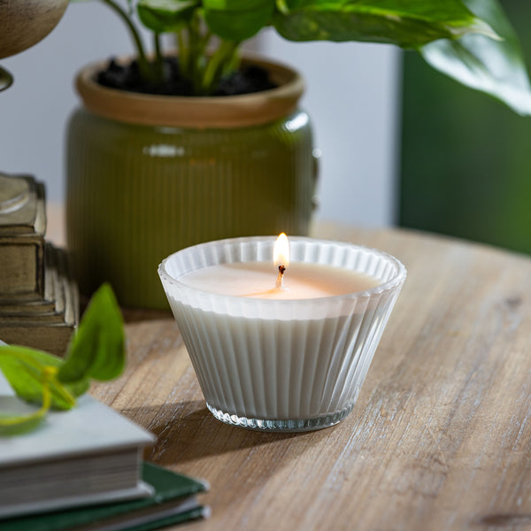 plow & hearth Ribbed Cupcake Glass Bright White