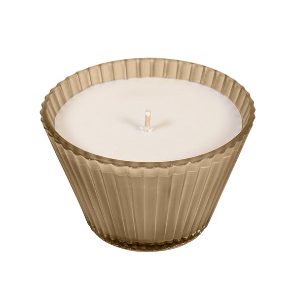 Plow & Hearth Ribbed Cupcake Glass Candle Cocoa