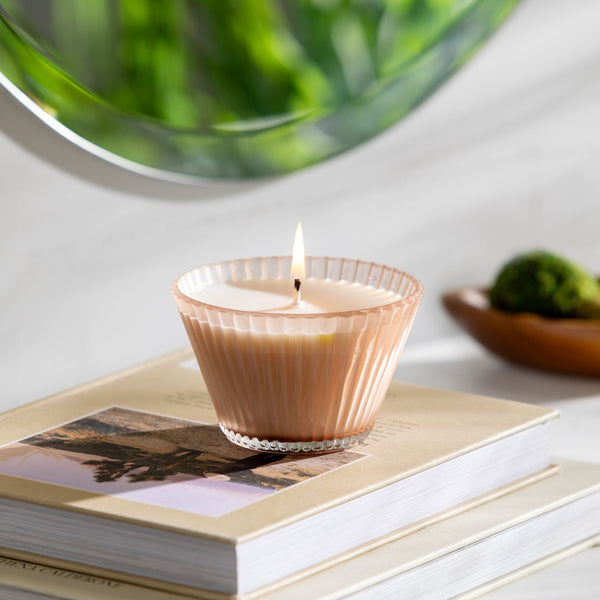 plow & hearth Ribbed Cupcake Glass Candle Rose Smoke