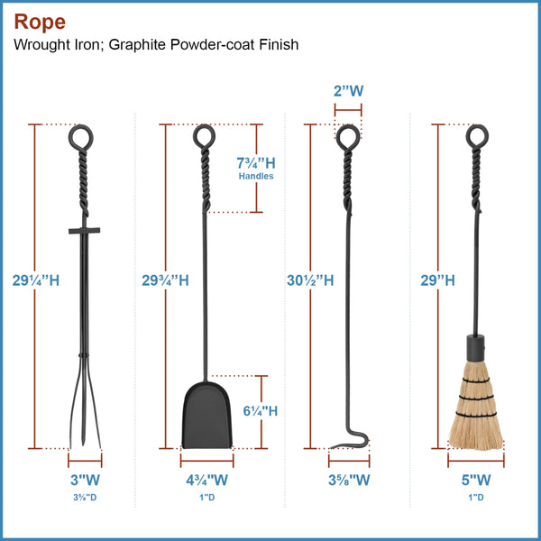 Plow & Hearth Rope Fireplace Tool Set