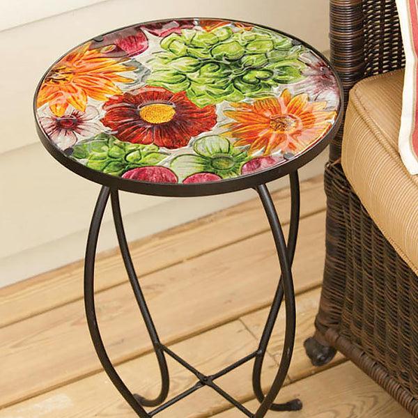 plow & hearth Round glass table Gerber Daisies