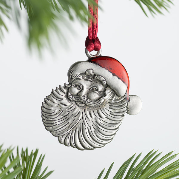 plow & hearth Santa Face Ornament Solid Pewter