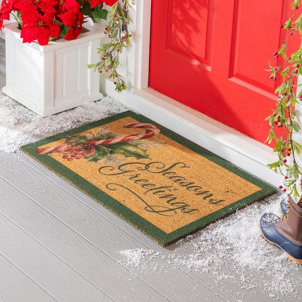 plow & hearth Season's Greetings Coir Mat 24"x36