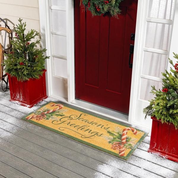 plow & hearth Season's Greetings Coir Mat 24"x60"