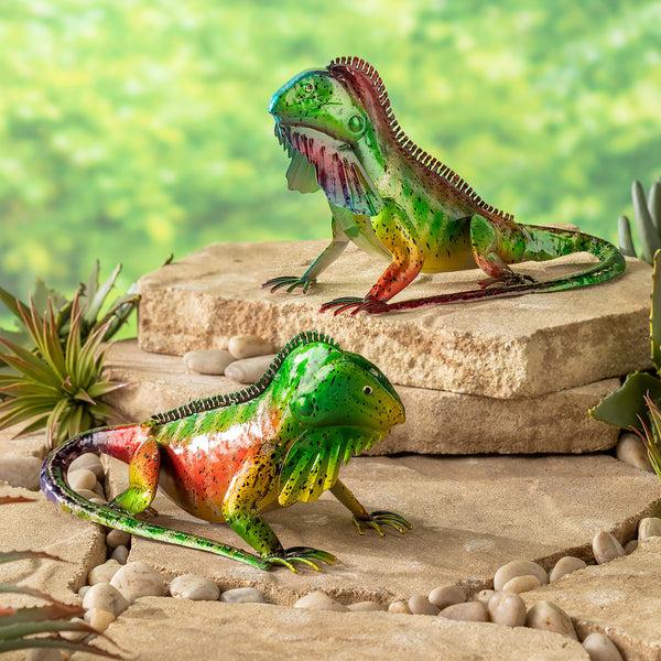 plow & hearth Set of 2 Metal Iguana Statues