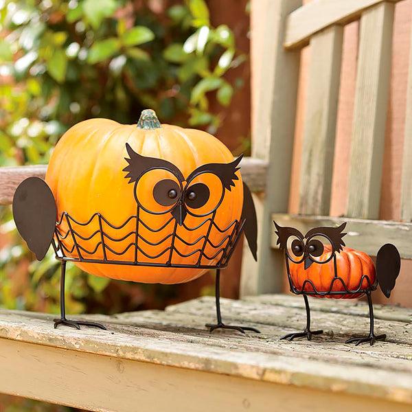 Plow & Hearth Set Of 2 Owl Pumpkin Holders