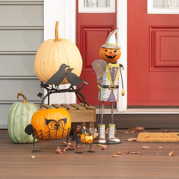 Plow & Hearth Set Of 2 Owl Pumpkin Holders