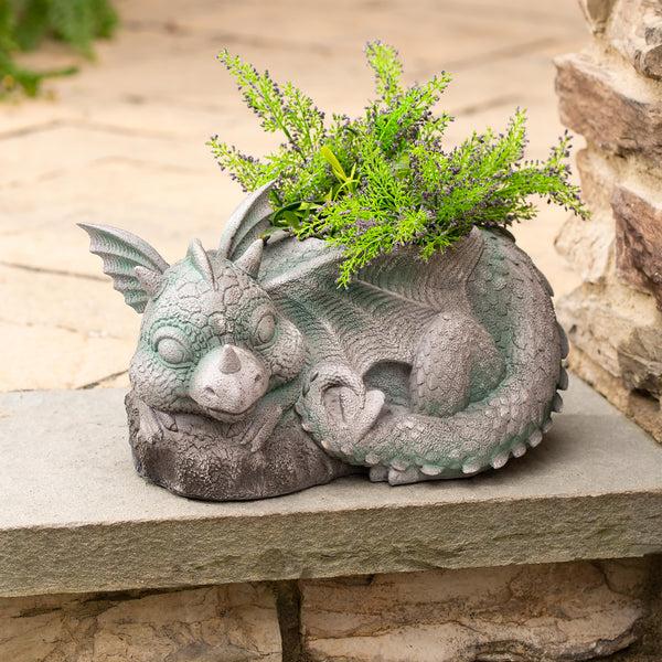 plow & hearth Sleeping Baby Dragon Planter