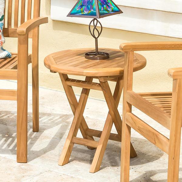 Plow & Hearth Small Round Teak Folding Side Table