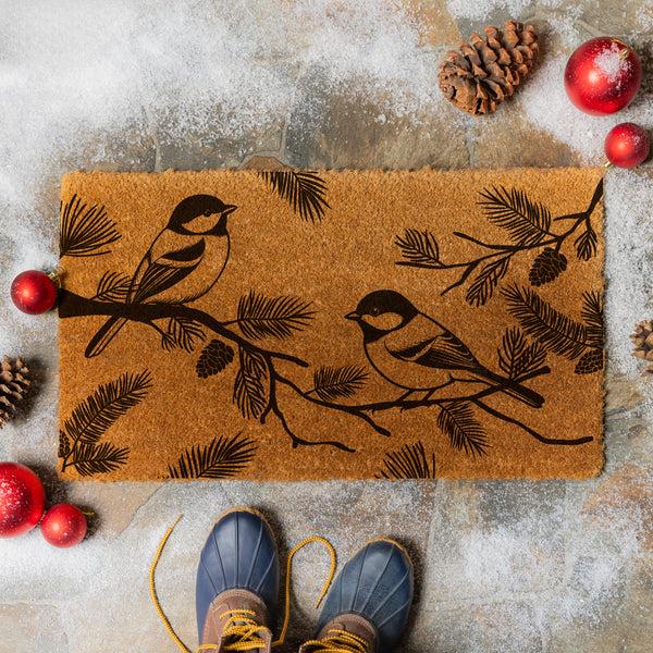 plow & hearth Snowbirds Chickadees Coir Mat 28"x16"