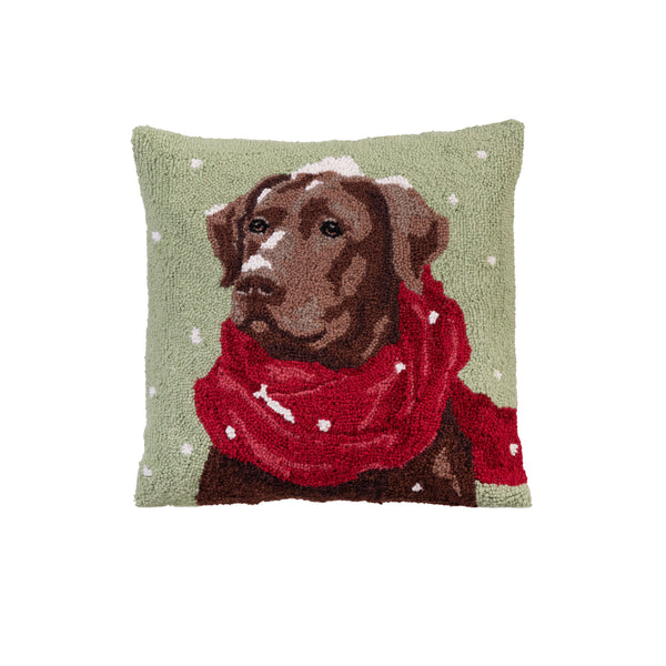 Plow & Hearth Snowy Chocolate Lab Hook Pillow