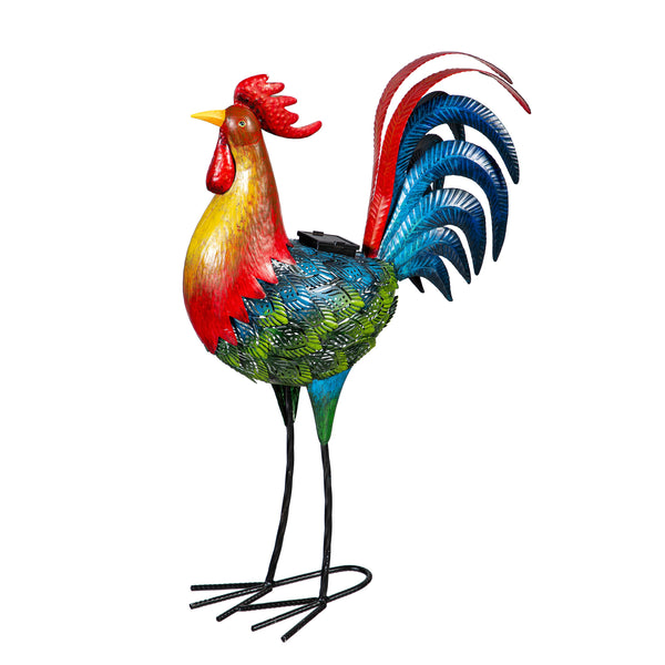 Plow & Hearth Solar Metal Colorful Rooster Blue 21"H