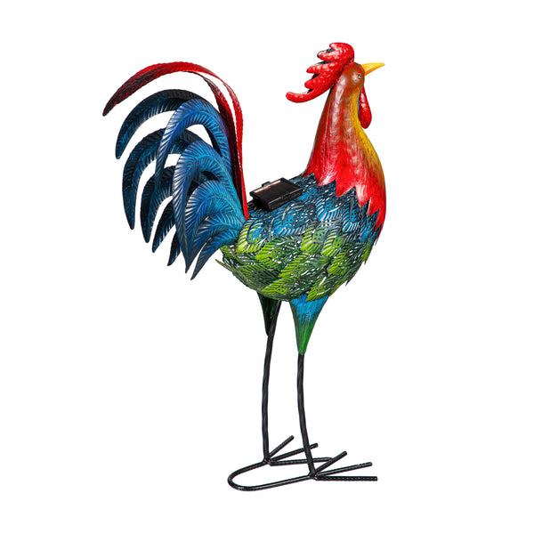 Plow & Hearth Solar Metal Colorful Rooster Blue 21"H